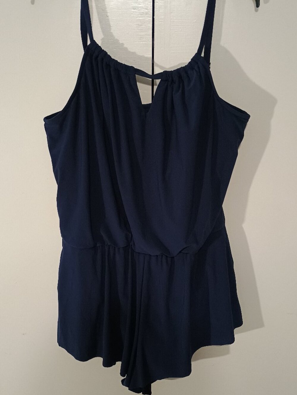 Aqua Green Navy Blouson Romper Swim Cover Up XL Adjustable Straps Built In Short - Picture 2 of 8